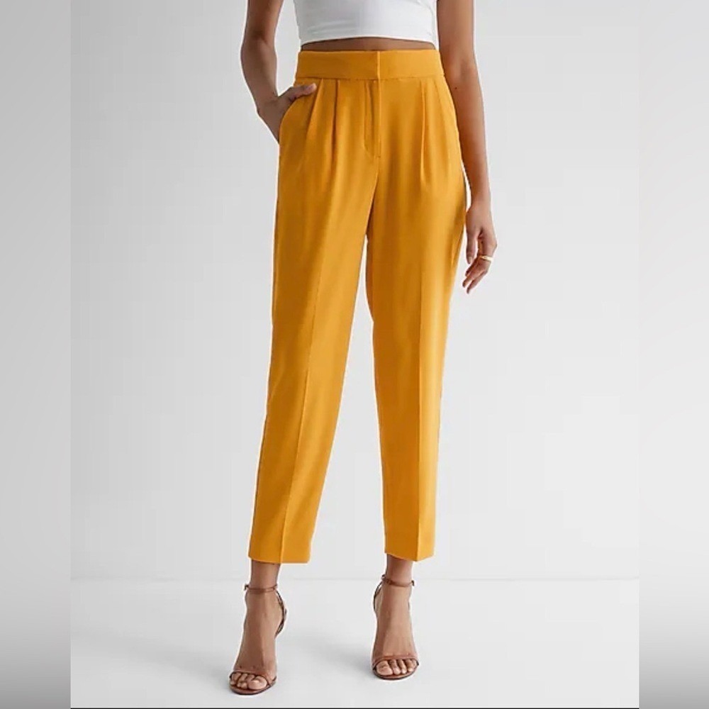 Express Stylist Mustard Yellow Highβ Waisted Pleated Tapered Ankle Pants Size 4R